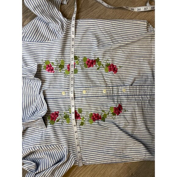 Vintage 90s BonWorth Blue White Vertical Stripe Flower Embroidered Top Sz MP - Picture 7 of 10